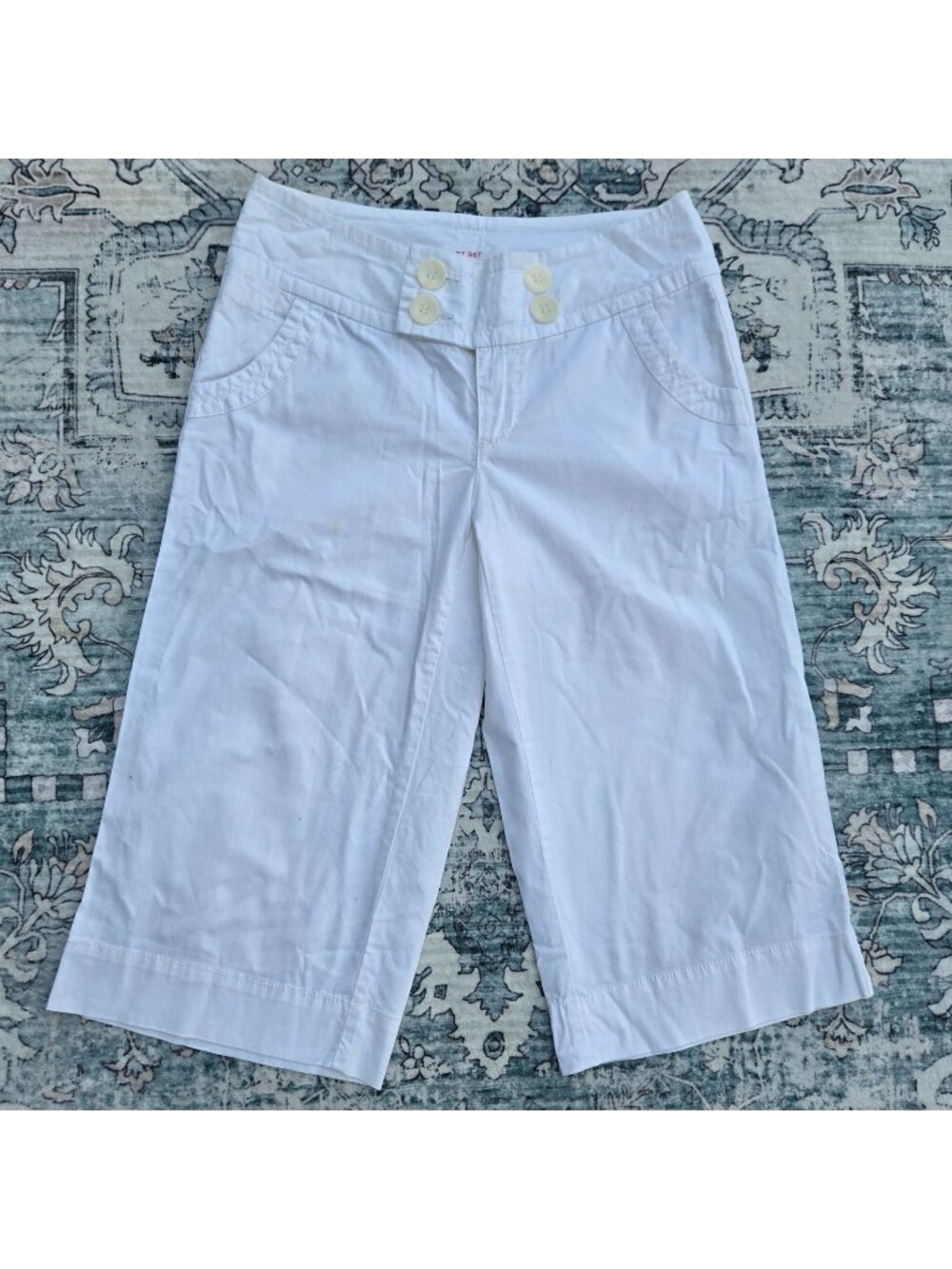 Y2K White Wide Leg Capri Pants XS Size 1 Low Rise Baggy Cotton 2000s